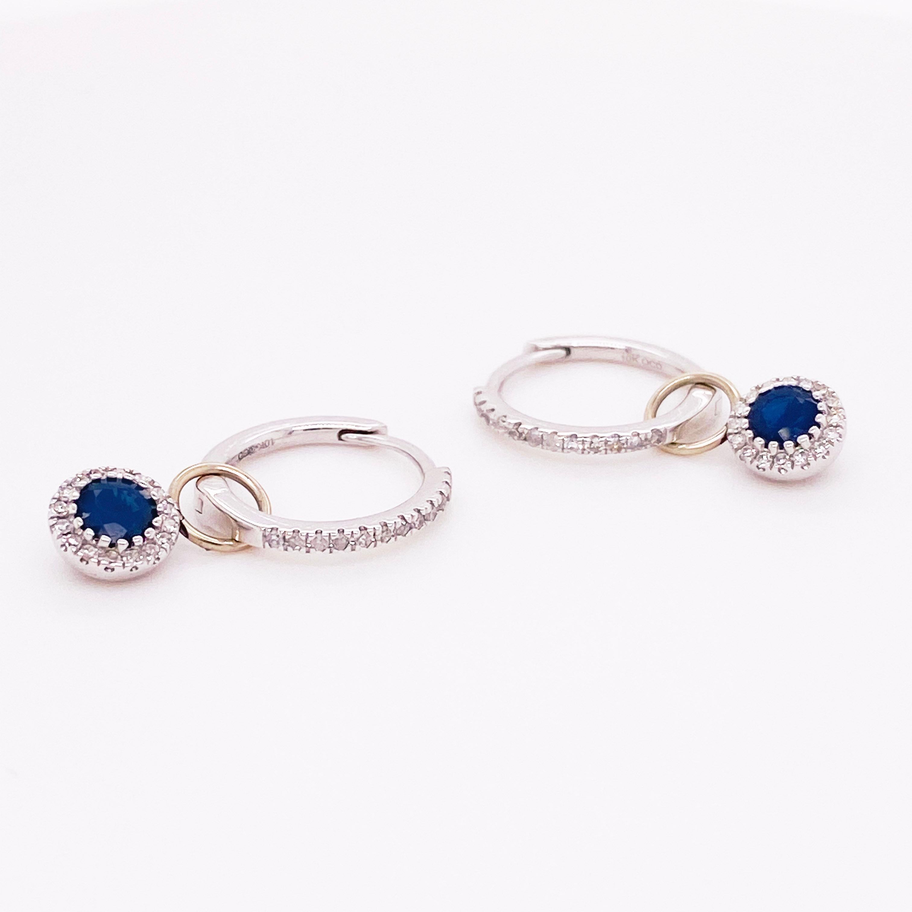 Saphir-Diamant-Ohrring-Anhänger 14 Karat Gold 3/4 Karat Blauer Saphir & Diamant (Moderne) im Angebot