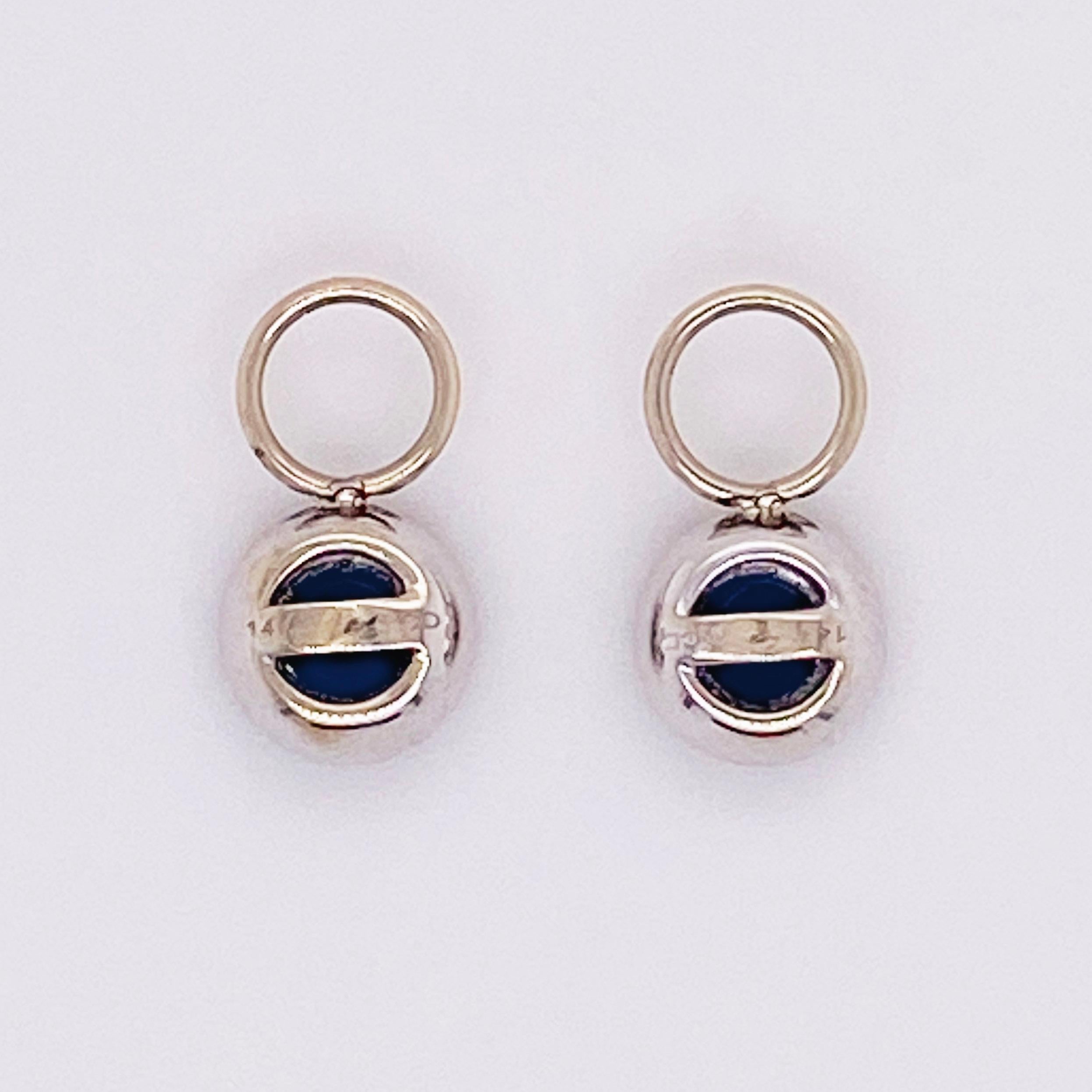Modern Sapphire Diamond Earring Charms 14 Karat Gold 3/4 Carat Blue Sapphire & Diamond For Sale