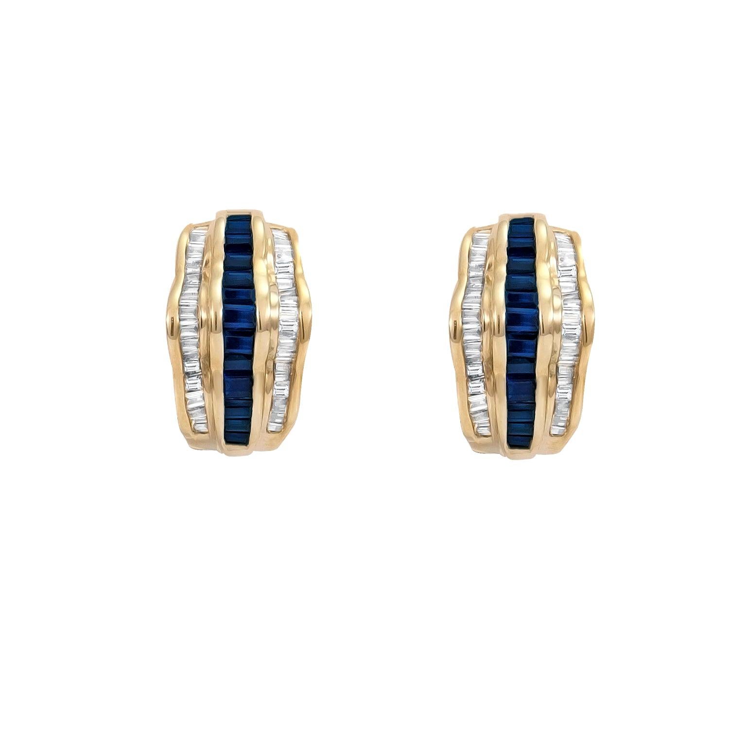 Sapphire Diamond Earrings 14 Karat Gold For Sale