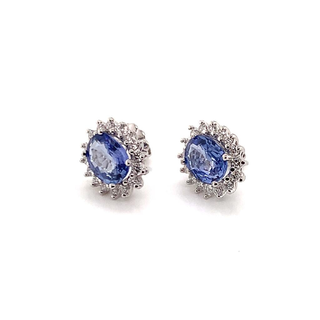 Oval Cut Sapphire Diamond Earrings 14 Karat 3.70 Carat Certified