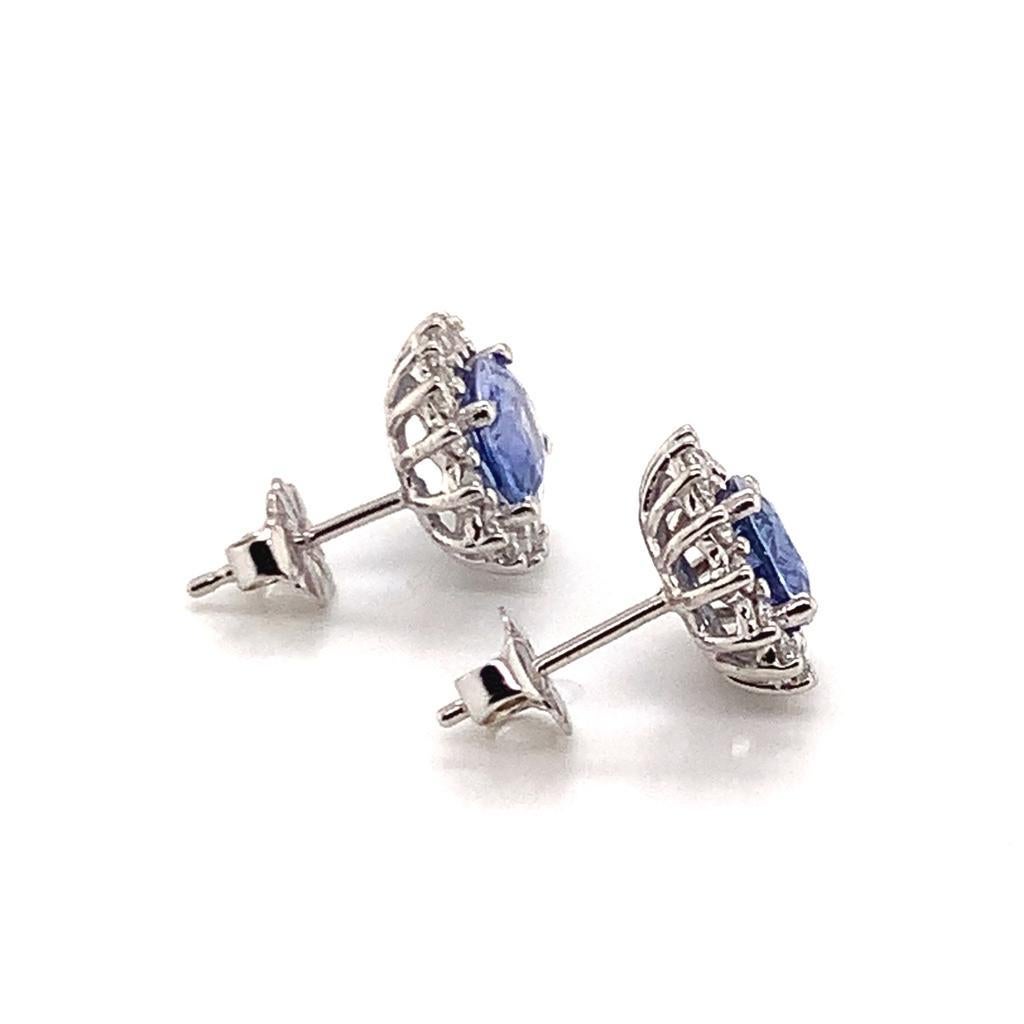 Women's Sapphire Diamond Earrings 14 Karat 3.70 Carat Certified