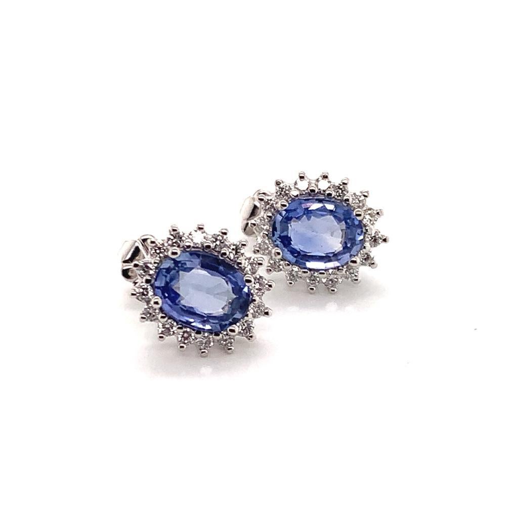 Sapphire Diamond Earrings 14 Karat 3.70 Carat Certified 1