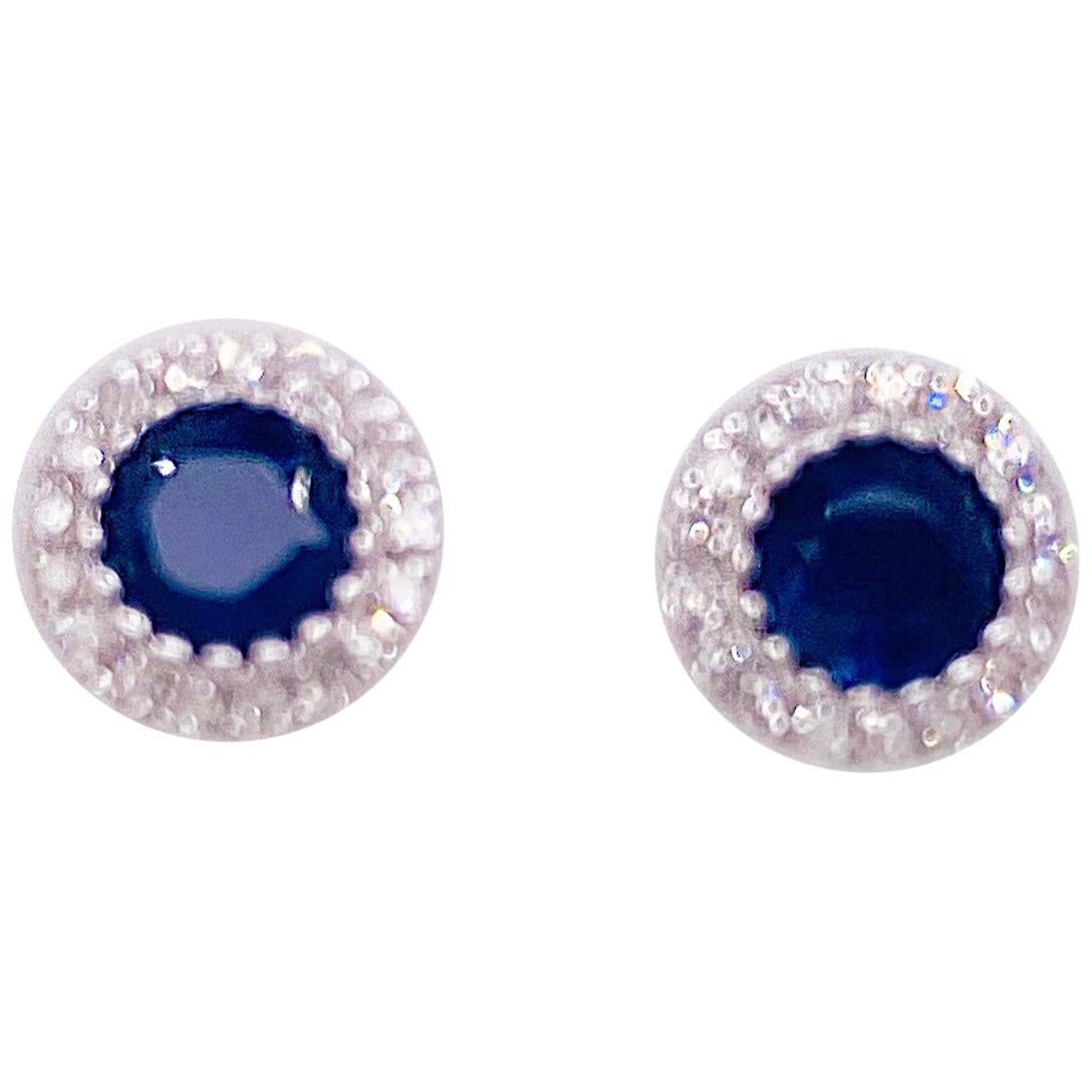 Sapphire Diamond Earrings, .7 Carat Blue, .11 Carat Diamond, Studs, White Gold For Sale