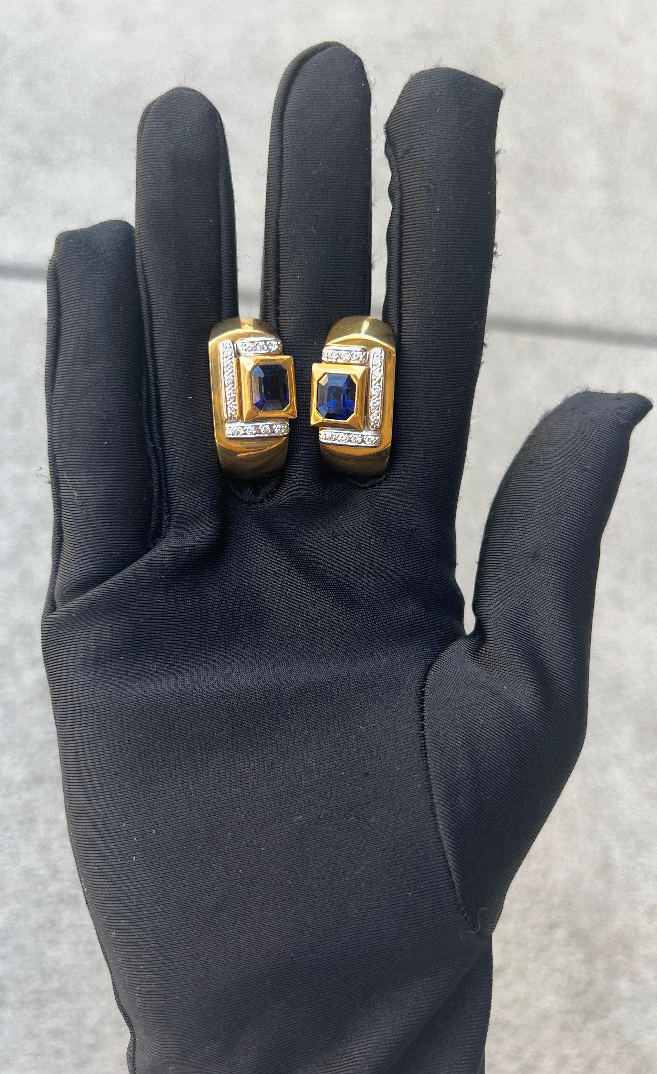 Emerald Cut Sapphire & Diamond Earrings For Sale