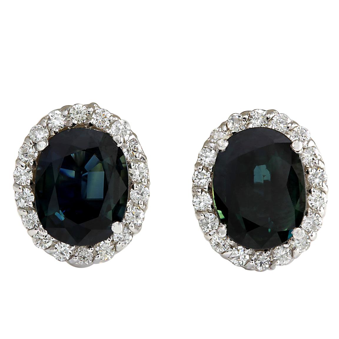 Oval Cut Sapphire Diamond Earrings In 14 Karat White Gold  For Sale