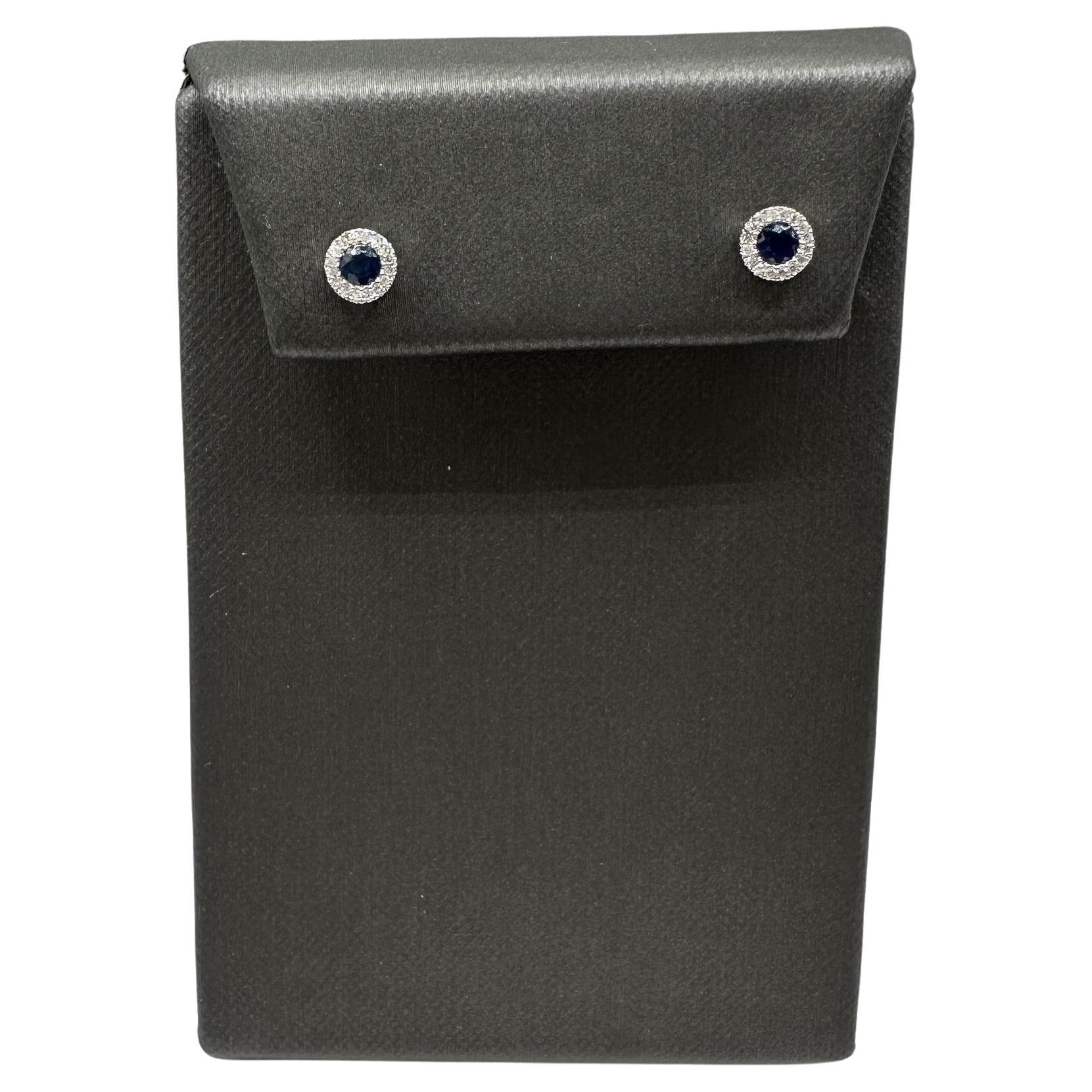 Orecchini con zaffiro e diamante in oro bianco 14 carati - 3 mm, 0,10 carati, chiusura a pressione, nuovi