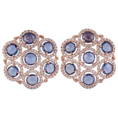 Sapphire and Diamond Earrings Studded in 18 Karat Rose Gold