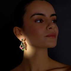 Pendientes de Gota de Zafiro, Diamante, Esmeralda, Granate y Amatista engastados en Oro Amarillo