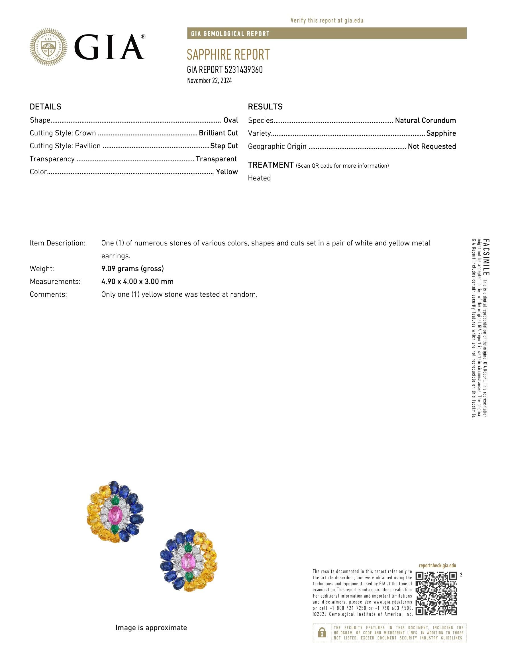 Modern GIA Sapphire Diamond Emerald Platinum 18K Gold Floral Cluster Statement Earrings For Sale