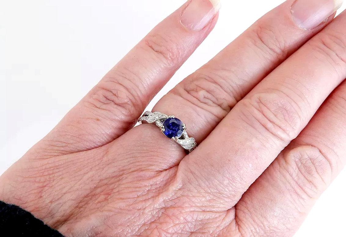 Women's Sapphire Diamond Engagement Ring 1.16ct Designer Venetti 14K BRAND NEW For Sale