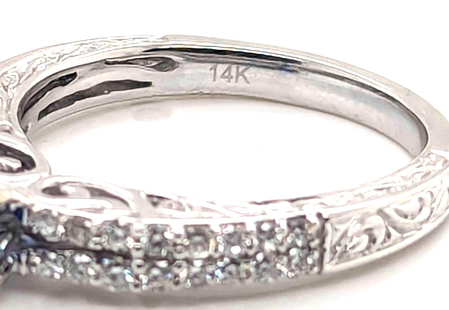Donna Anello di fidanzamento con zaffiro e diamante 1,23ct in oro bianco 14K &New in vendita