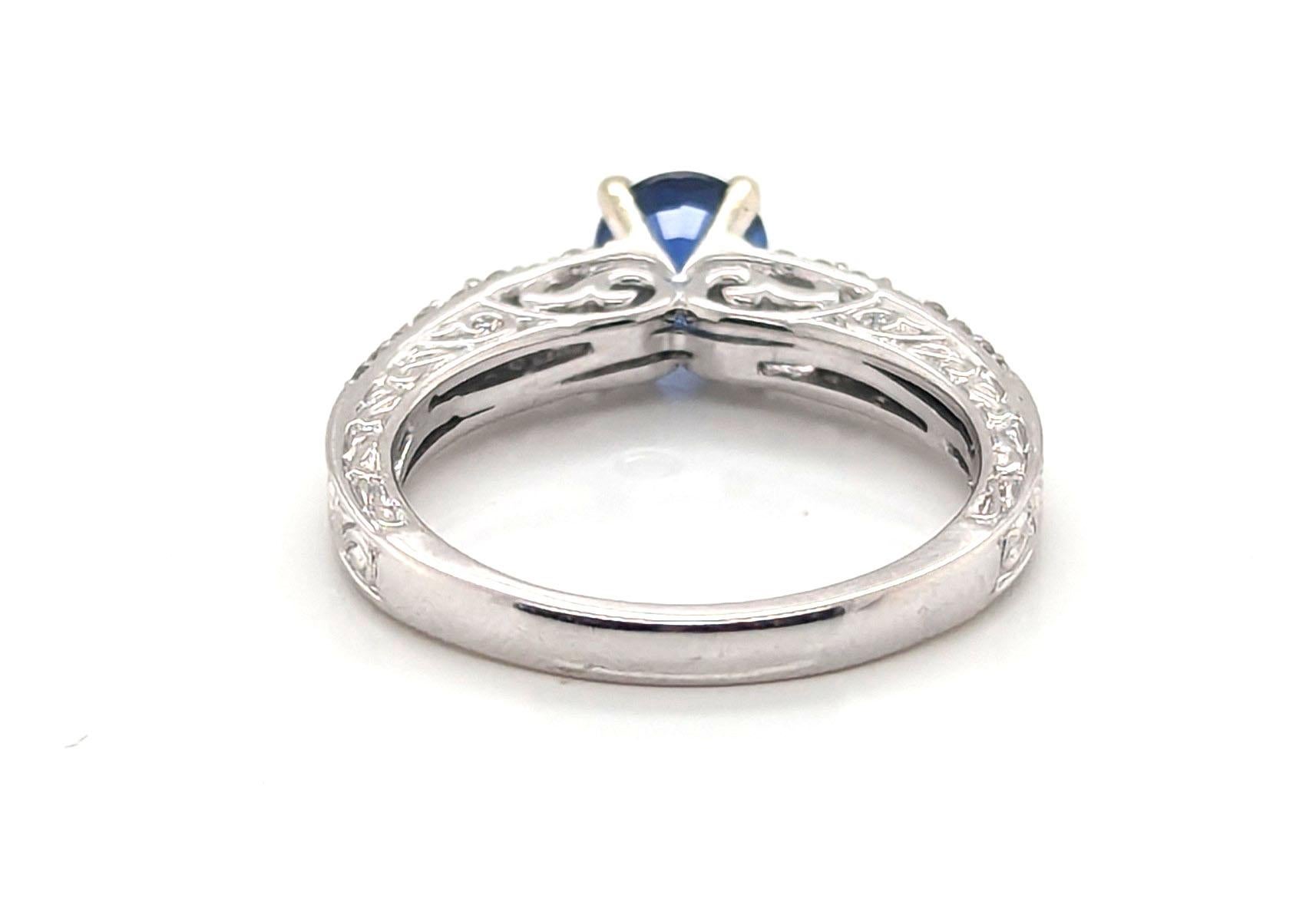 Anello di fidanzamento con zaffiro e diamante 1,23ct in oro bianco 14K &New in vendita 1