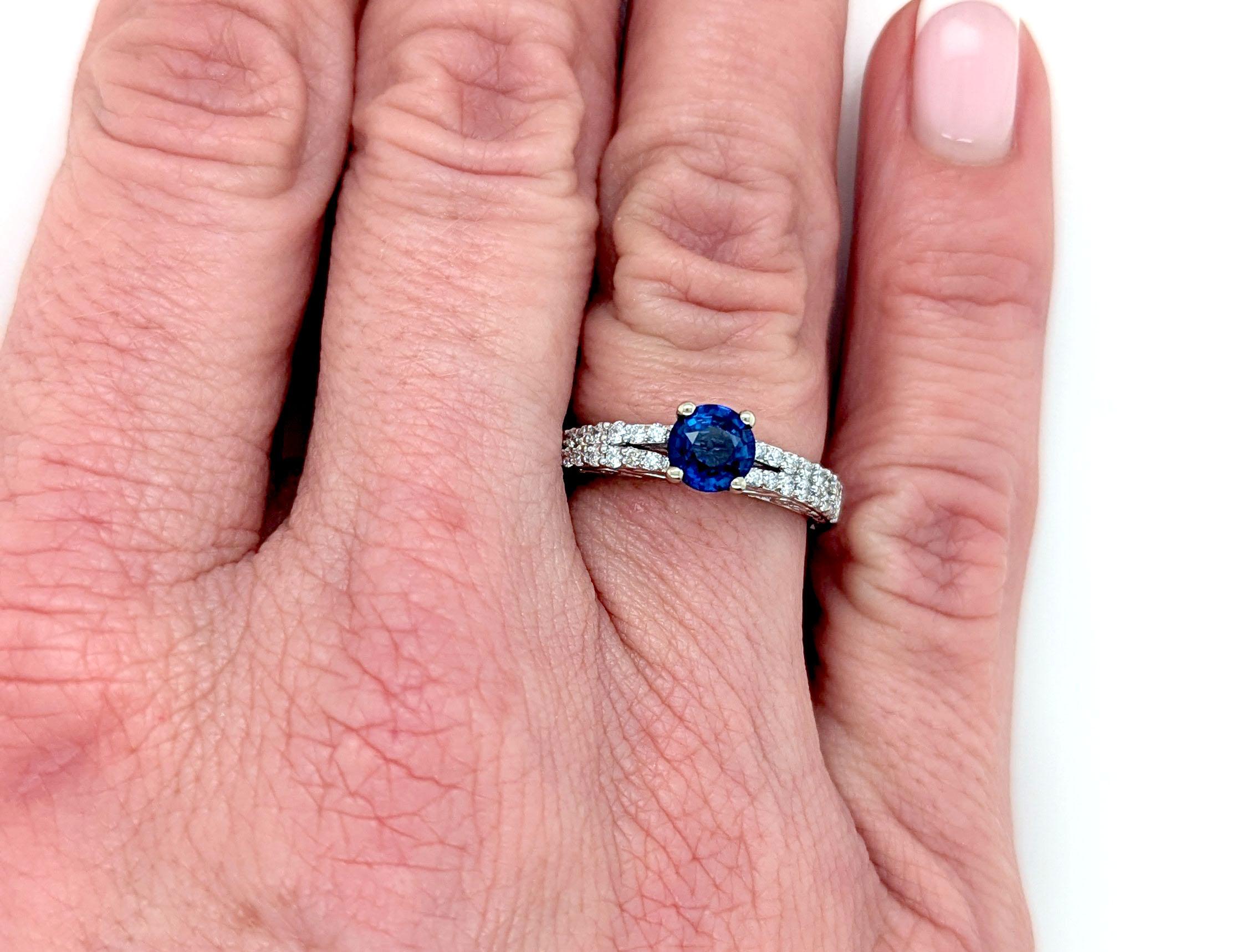 Anello di fidanzamento con zaffiro e diamante 1,23ct in oro bianco 14K &New in vendita 2