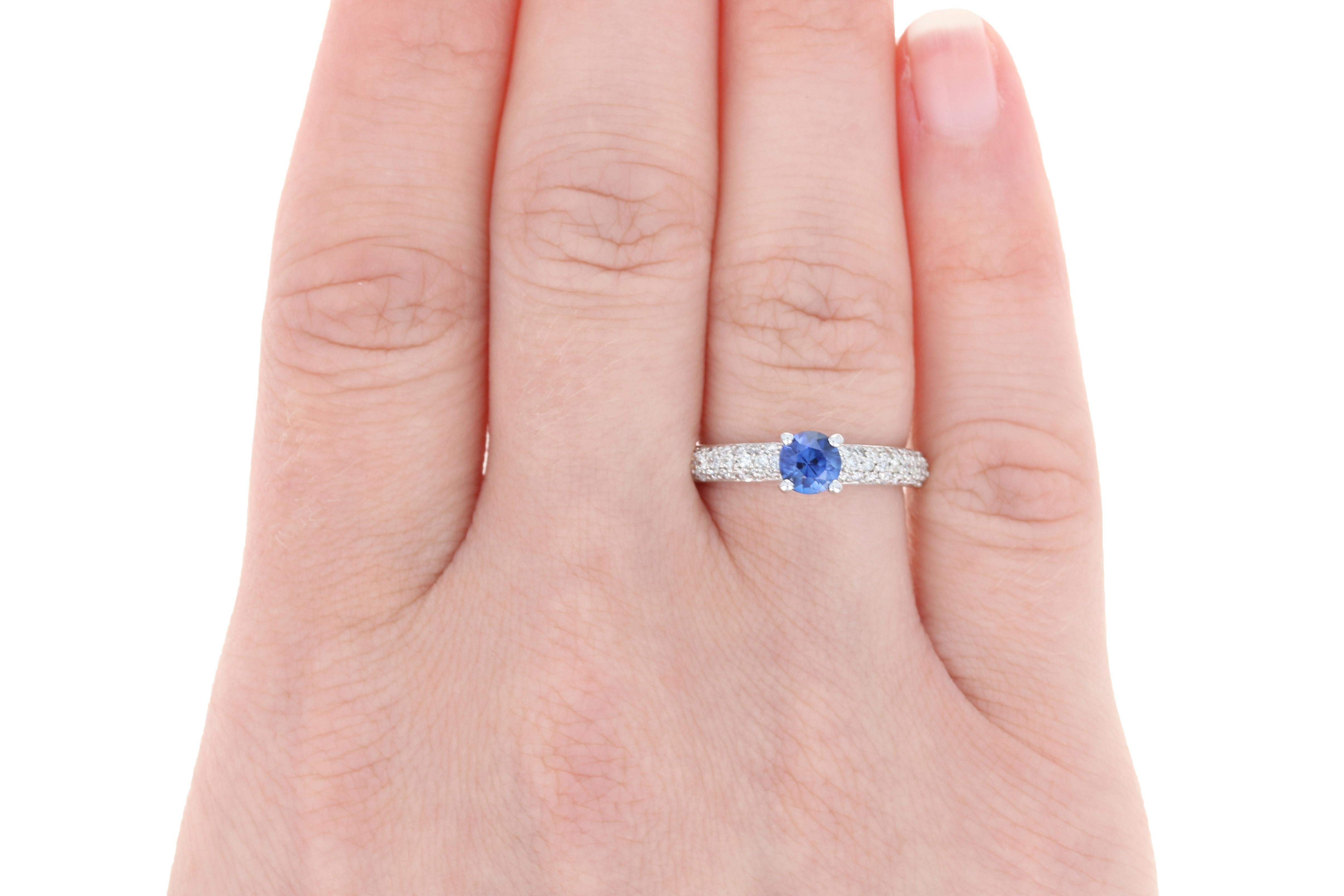 Women's Sapphire and Diamond Engagement Ring, 14 Karat White Gold Round Cut 1.17 Carat