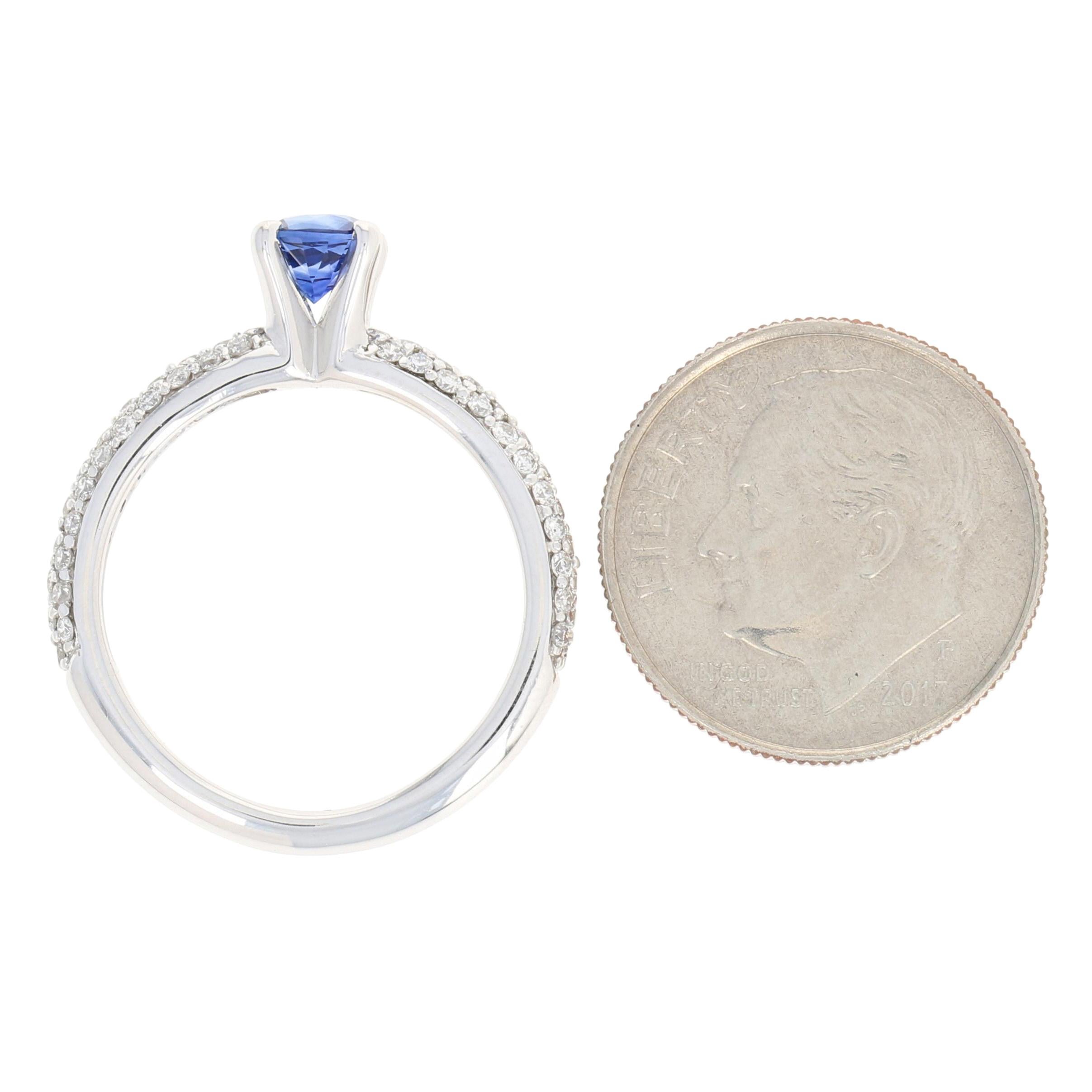 Sapphire and Diamond Engagement Ring, 14 Karat White Gold Round Cut 1.17 Carat 2