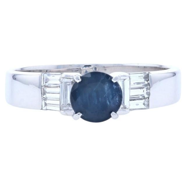 Sapphire & Diamond Engagement Ring - 14k White Gold Round Cut 1.61ctw For Sale