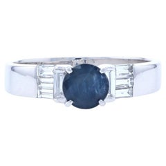 Sapphire & Diamond Engagement Ring - 14k White Gold Round Cut 1.61ctw