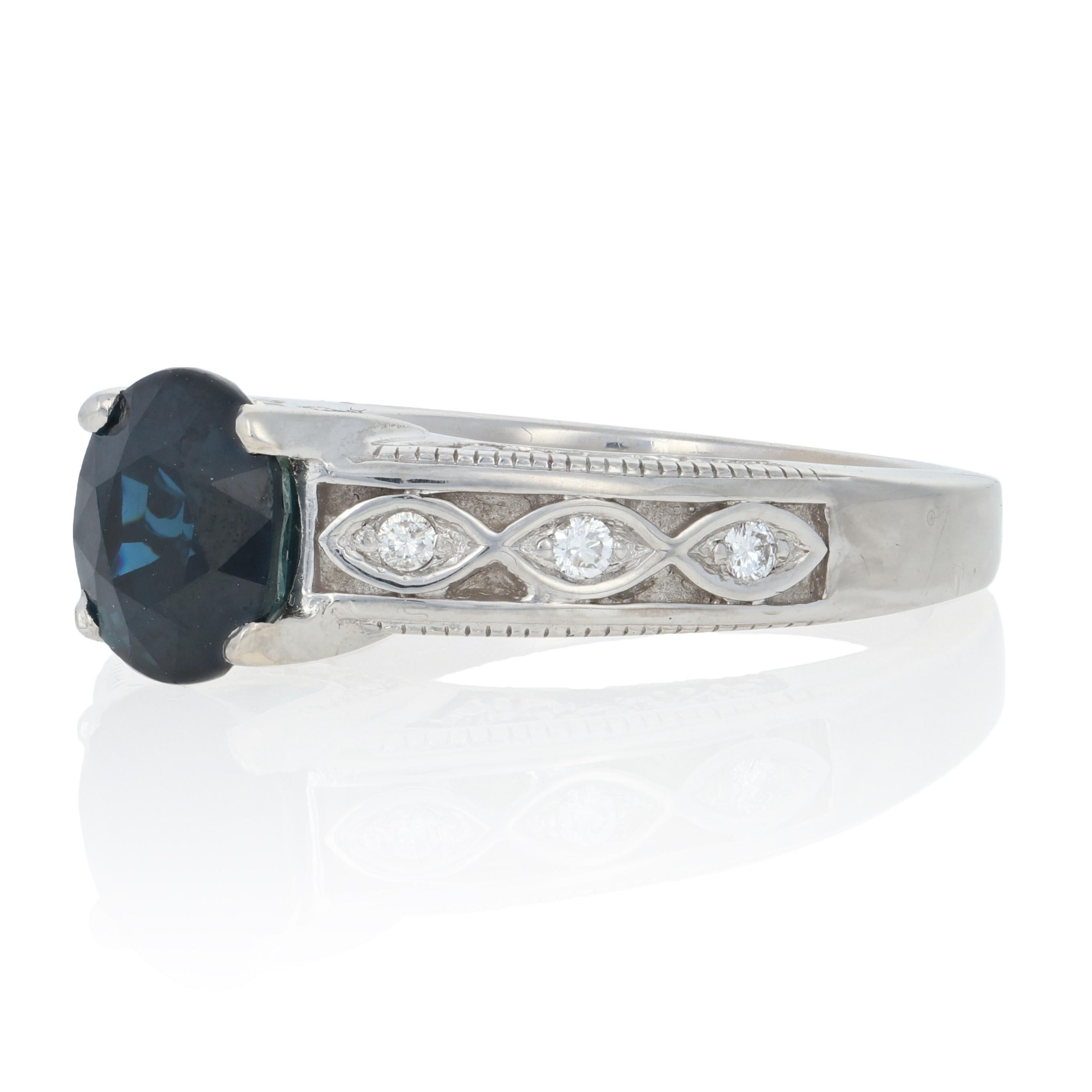 Oval Cut Sapphire and Diamond Engagement Ring, 14 Karat White Gold Genuine 2.80 Carat