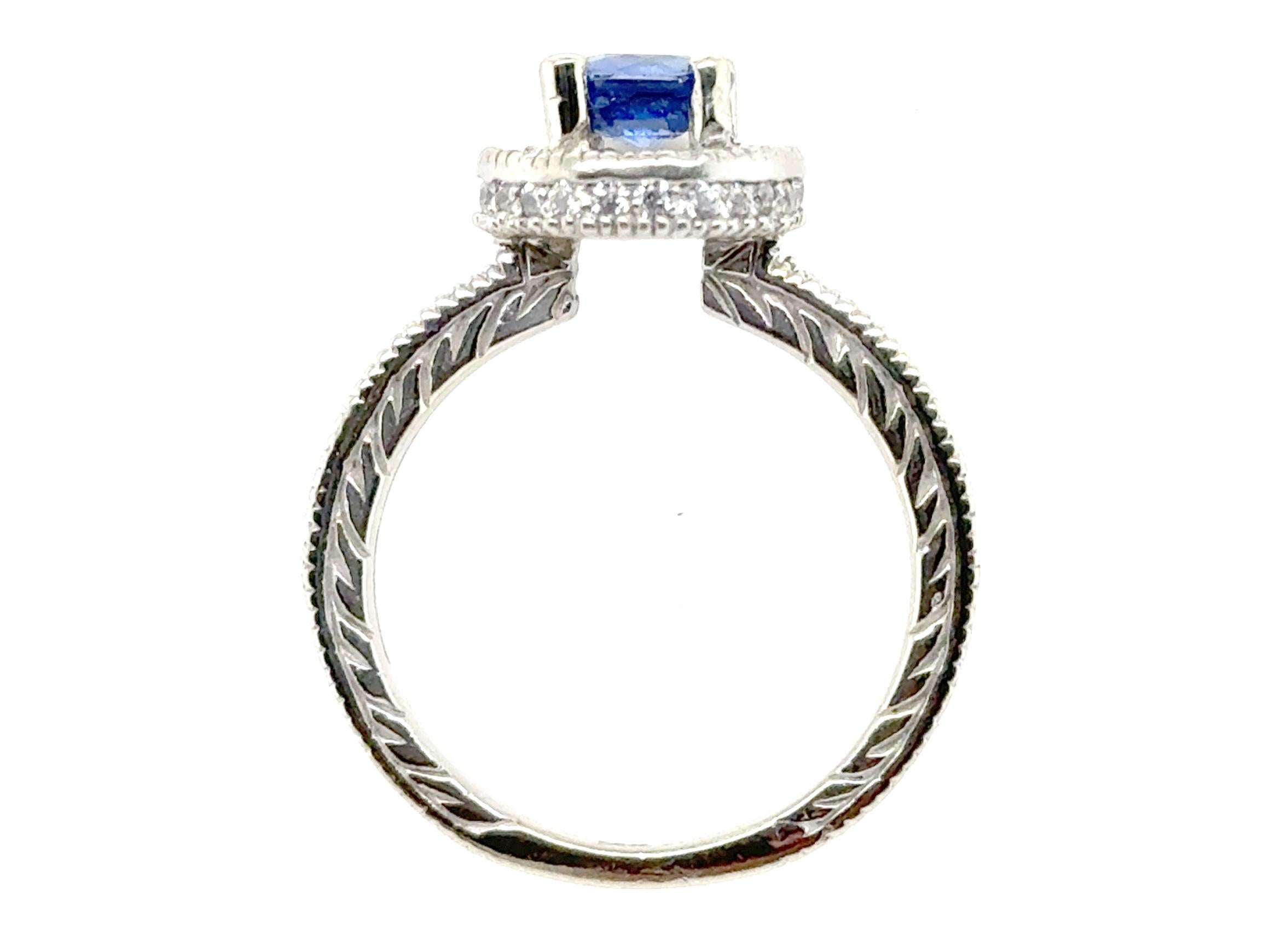 Sapphire Diamond Engagement Ring 1.65ct  14K White Gold 


Featuring a Natural 1.00 Carat Round Cut Blue Sapphire

Weighs 4.5 Grams

That's Over $190 in Gold Value Alone

Incredible Engraved Details All Down the Shank

Gorgeous Double Halo