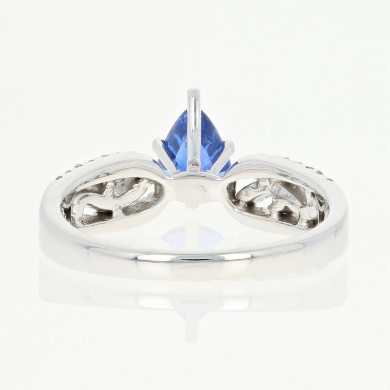 Pear Cut Sapphire and Diamond Engagement Ring, 18 Karat White Gold Pear 1.23 Carat