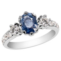 Sapphire Diamond engagement ring 18KT white gold size 6