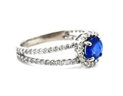 Sapphire Diamond Engagement Ring 2.12ct Split Shank 14K White Gold Birthstone