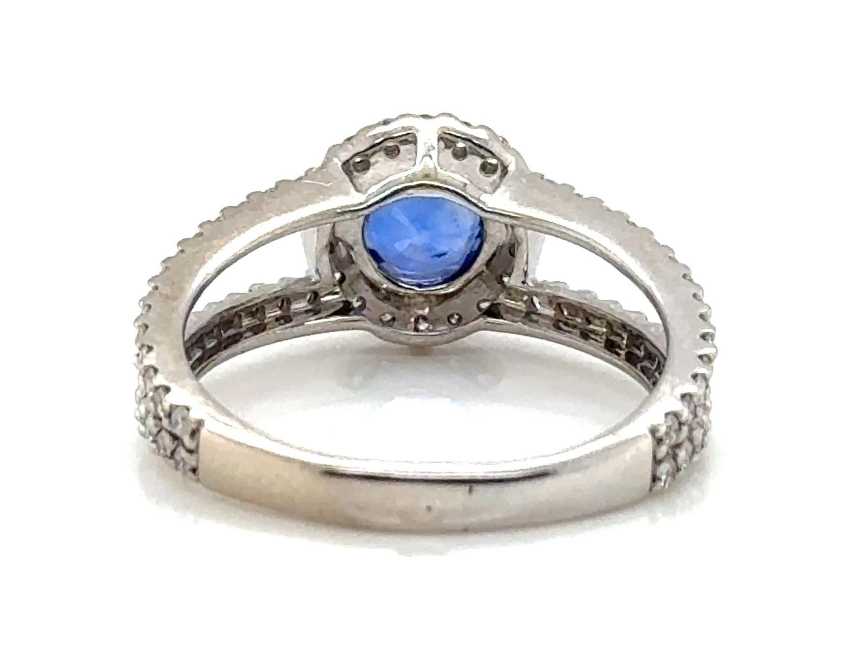 Sapphire Diamond Engagement Ring 2.12ct Split Shank 14K White Gold Birthstone In Excellent Condition For Sale In Dearborn, MI