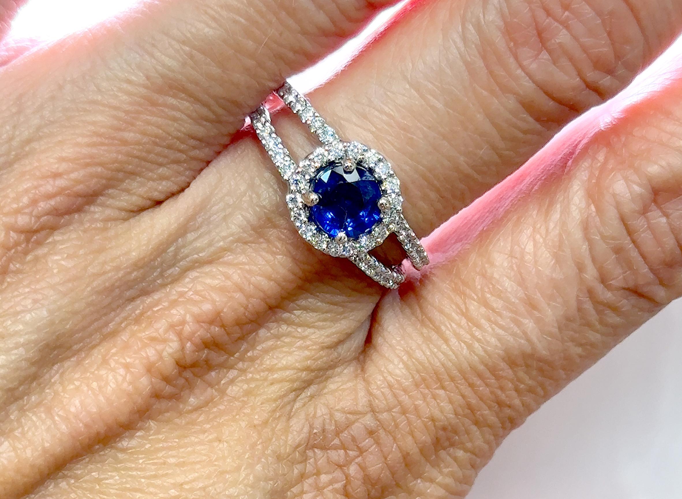 Women's Sapphire Diamond Engagement Ring 2.12ct Split Shank 14K White Gold Birthstone For Sale