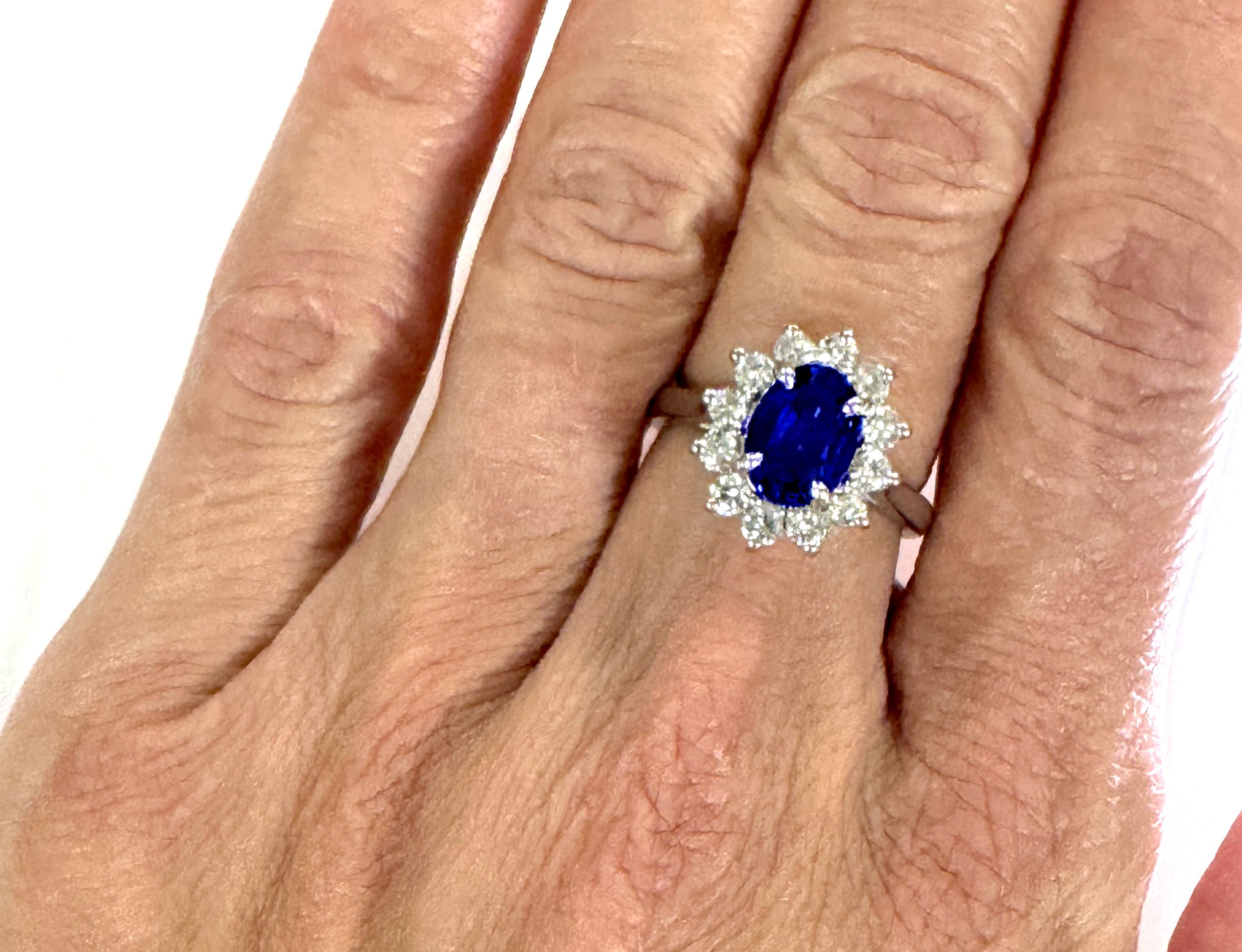 Verlobungsring mit Saphir und Diamant 2,56 Karat 14K Weißgold Prinzessin Di Prinzessin Kate Damen im Angebot