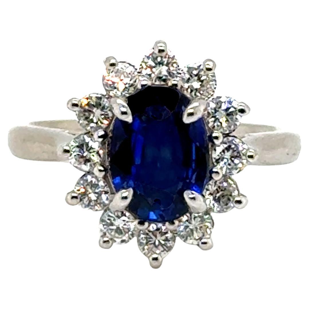 Sapphire Diamond Engagement Ring 2.56ct 14K White Gold Princess Di Princess Kate