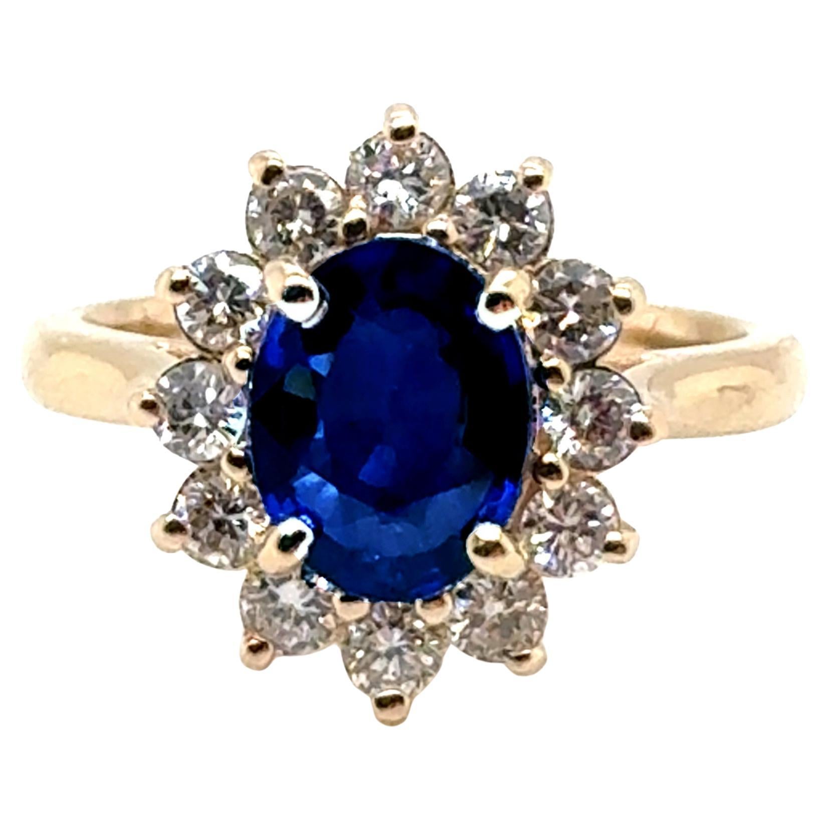 Sapphire Diamond Engagement Ring 2.59ct 14K Gold Princess Di Princess Kate For Sale