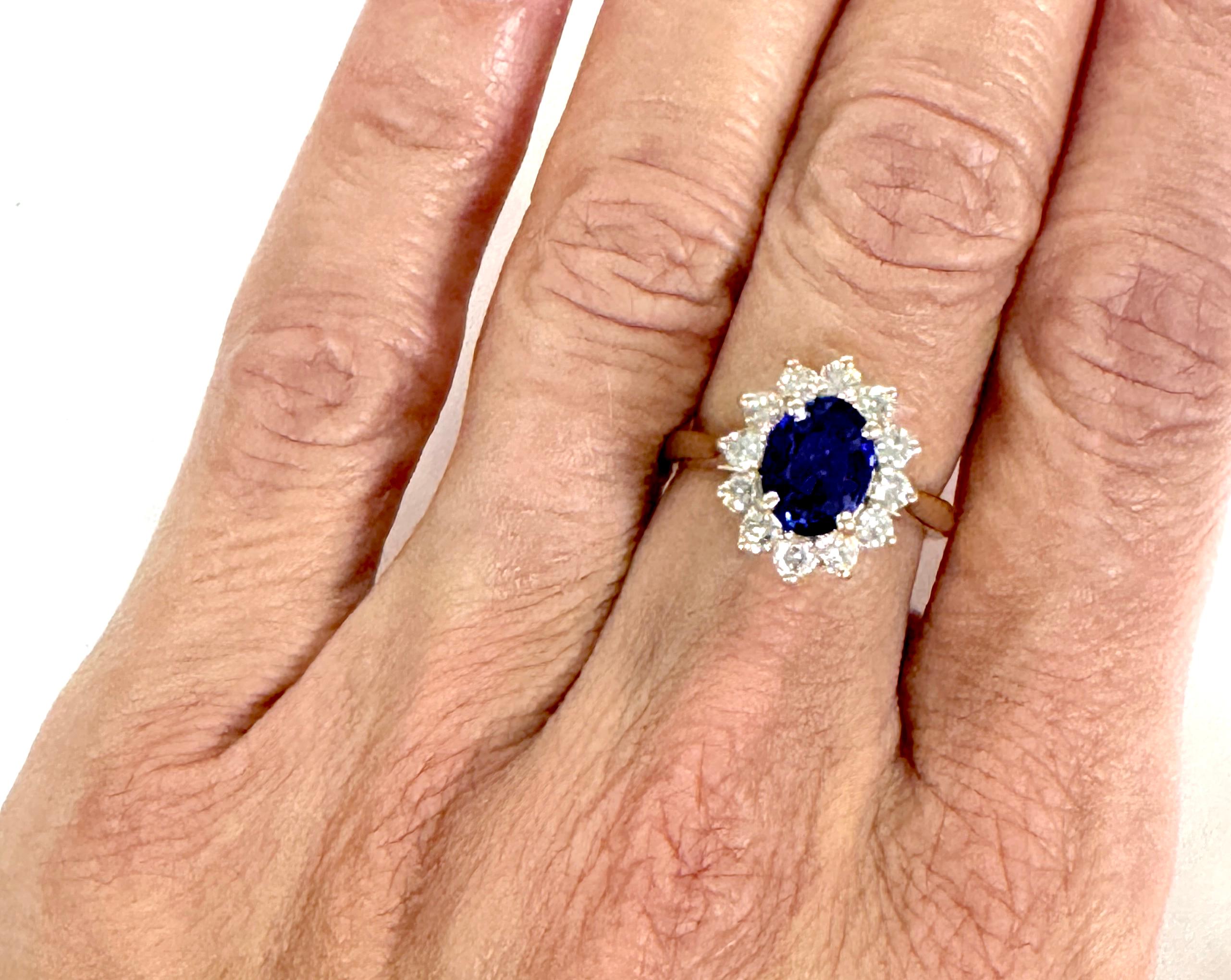 Women's Sapphire Diamond Engagement Ring 2.59ct 14K Gold Princess Di Princess Kate For Sale