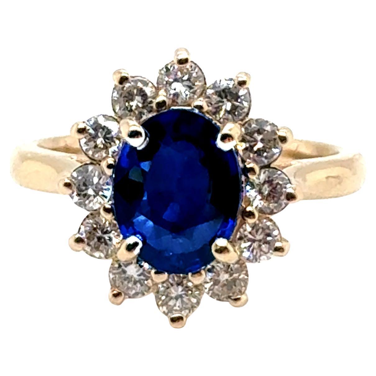 Sapphire Diamond Engagement Ring 2.59ct 14K Gold Princess Di Princess Kate
