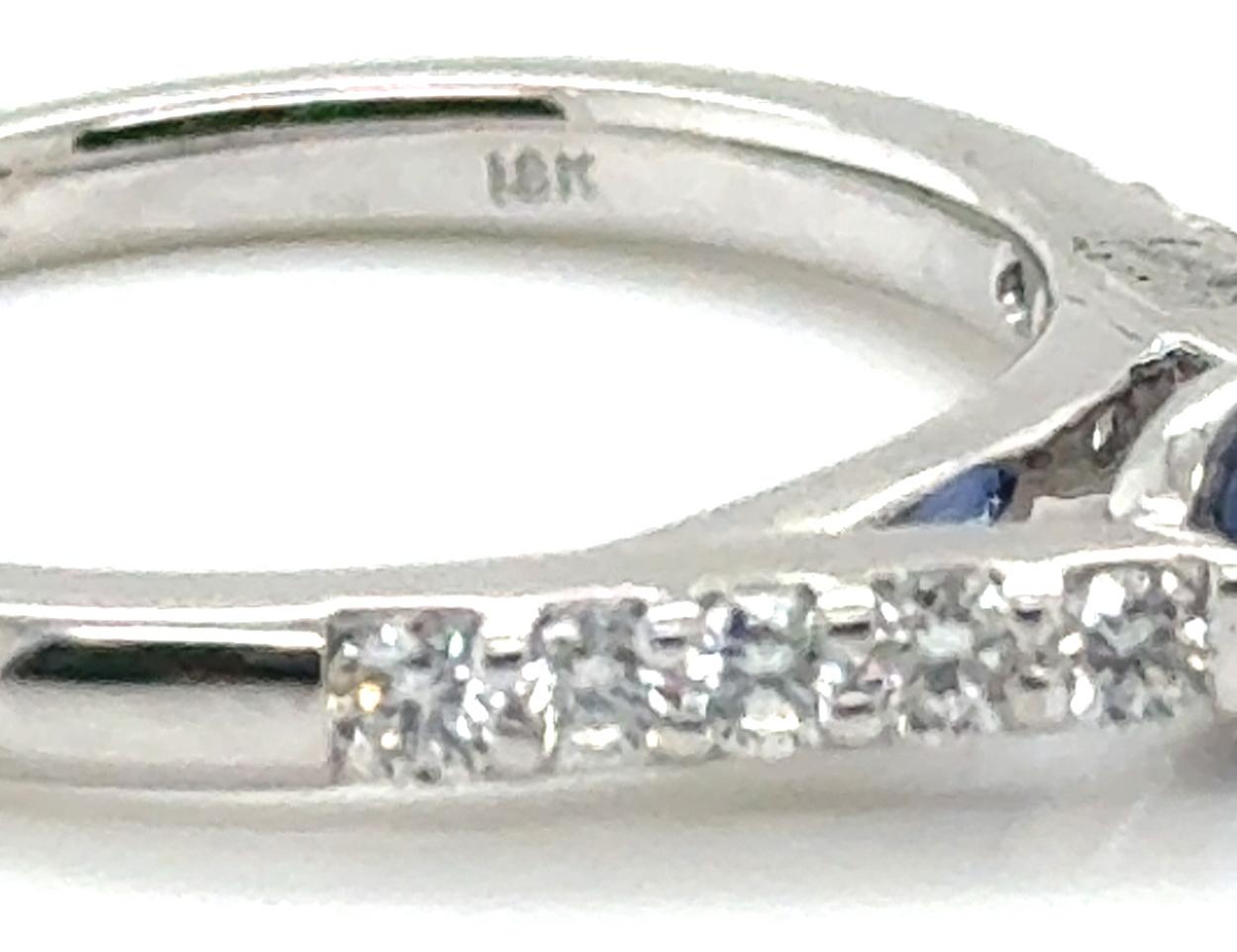 Zafiro Diamante Anillo de Compromiso .85ct 18K Oro Blanco Piedra de Nacimiento Marca Nueva Cuidados Corte redondo en venta