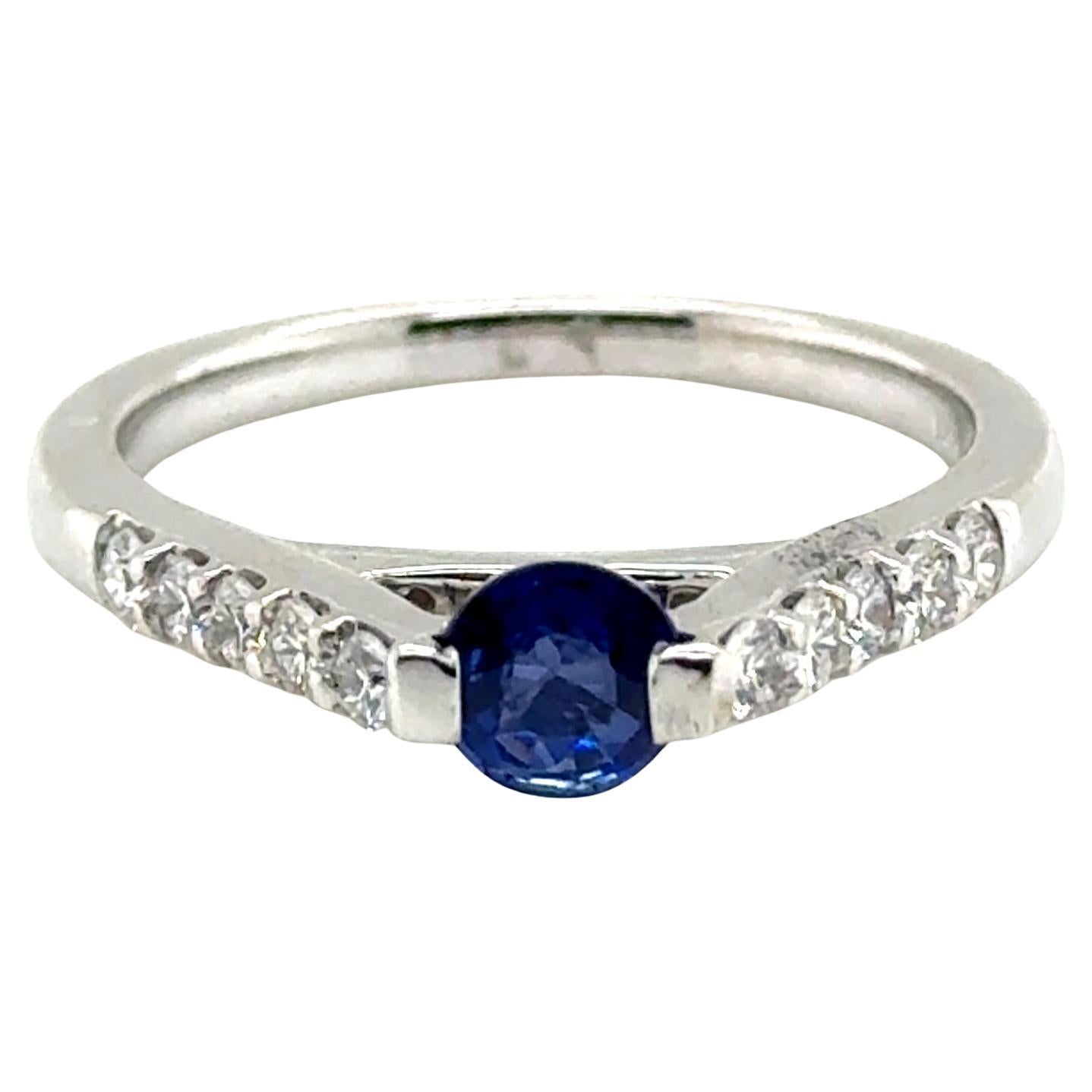Sapphire Diamond Engagement Ring .85ct 18K White Gold Birthstone Brand New Cares