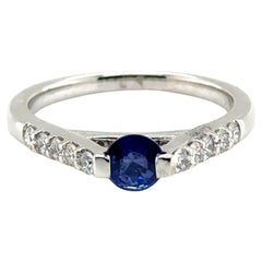 Sapphire Diamond Engagement Ring .85ct 18K White Gold Birthstone Brand New Cares