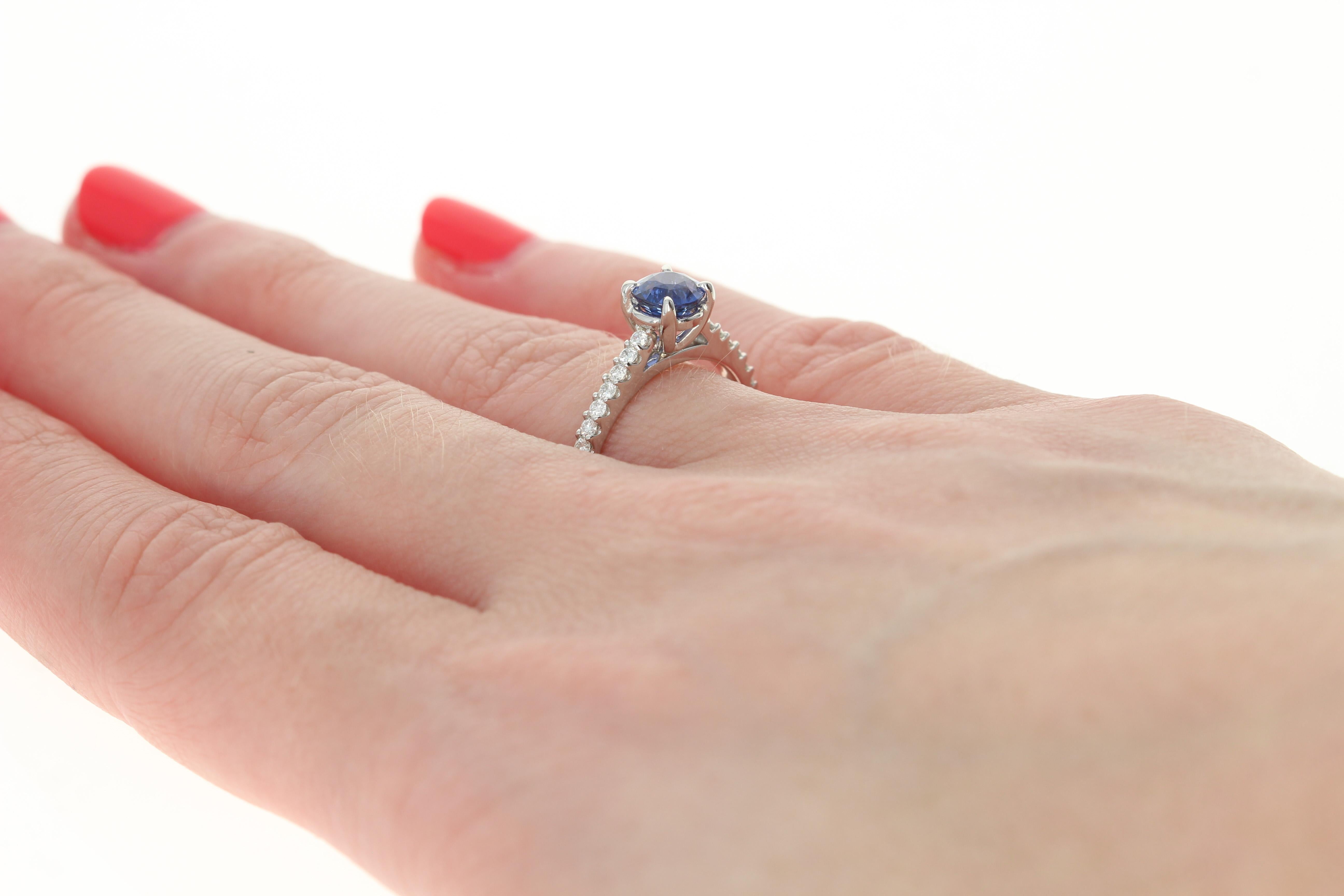 Women's Sapphire and Diamond Engagement Ring, 950 Platinum Round Cut 1.12 Carat