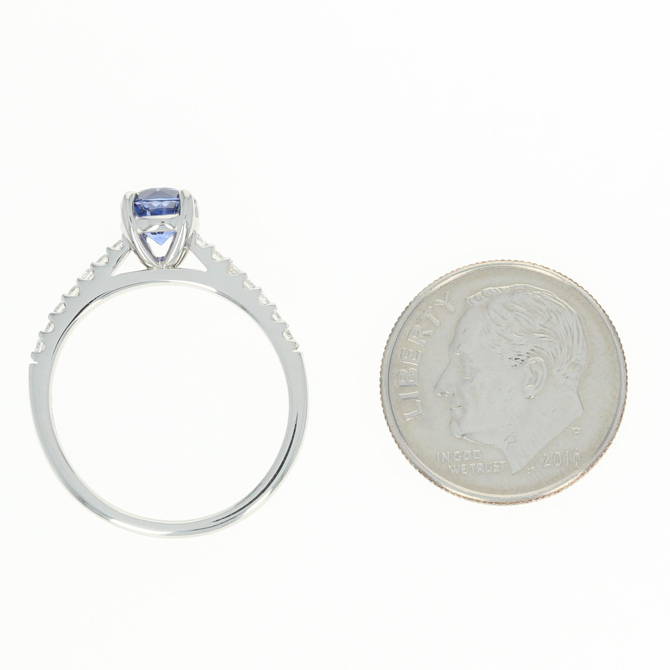 Sapphire and Diamond Engagement Ring, 950 Platinum Round Cut 1.12 Carat 2