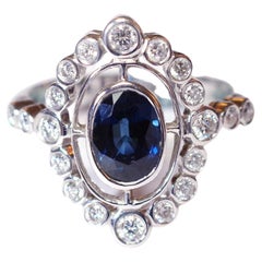 Vintage Sapphire Diamond Engagement Ring, Cluster Wedding Ring