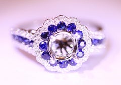 Sapphire Diamond Engagement Ring Fashion Ring Cocktail Ring 14 Karat White Gold