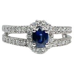 Sapphire & Diamond Engagement Ring in 14KT White Gold Oval sapphire ring