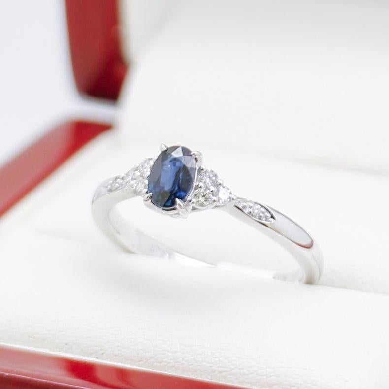Oval Cut Sapphire & Diamond Engagement Ring, New For Sale