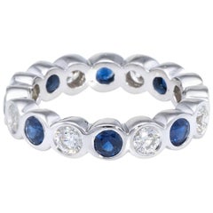 Sapphire Diamond Eternity Ring Estate 18 Karat White Gold