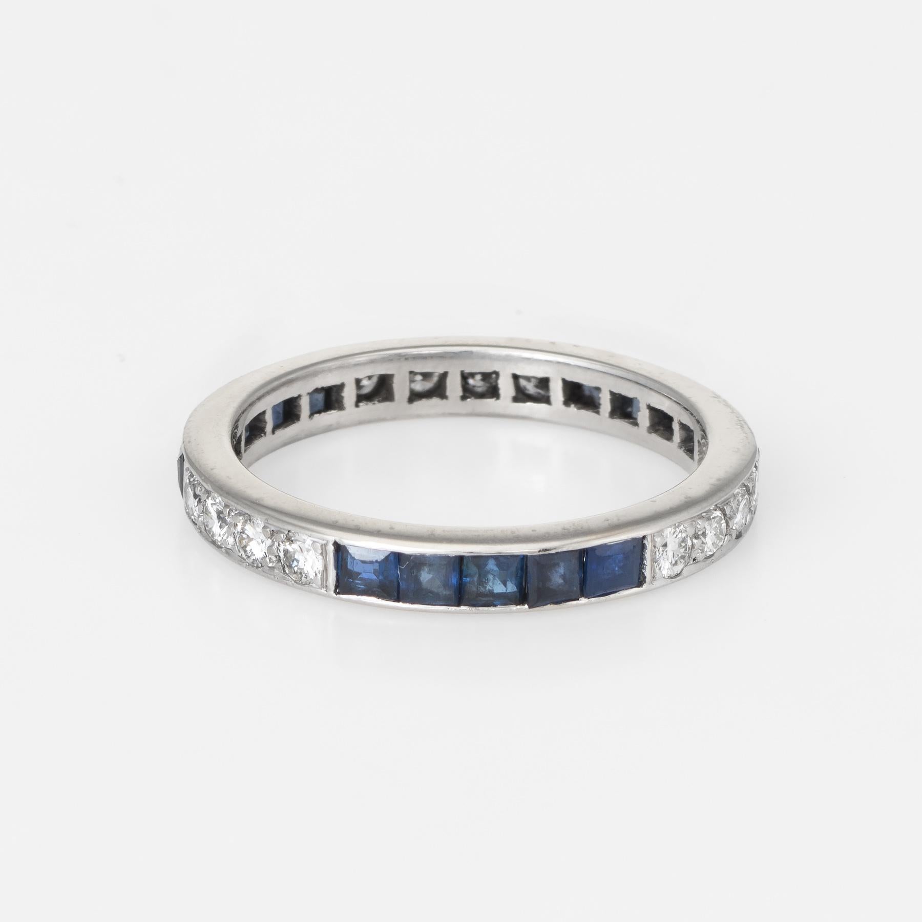 Modern Sapphire Diamond Eternity Ring Platinum Vintage Fine Estate Jewelry