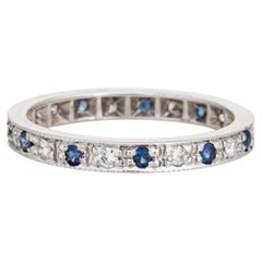 Sapphire Diamond Eternity Ring Sz 5 Band Estate Fine Stacking Jewelry