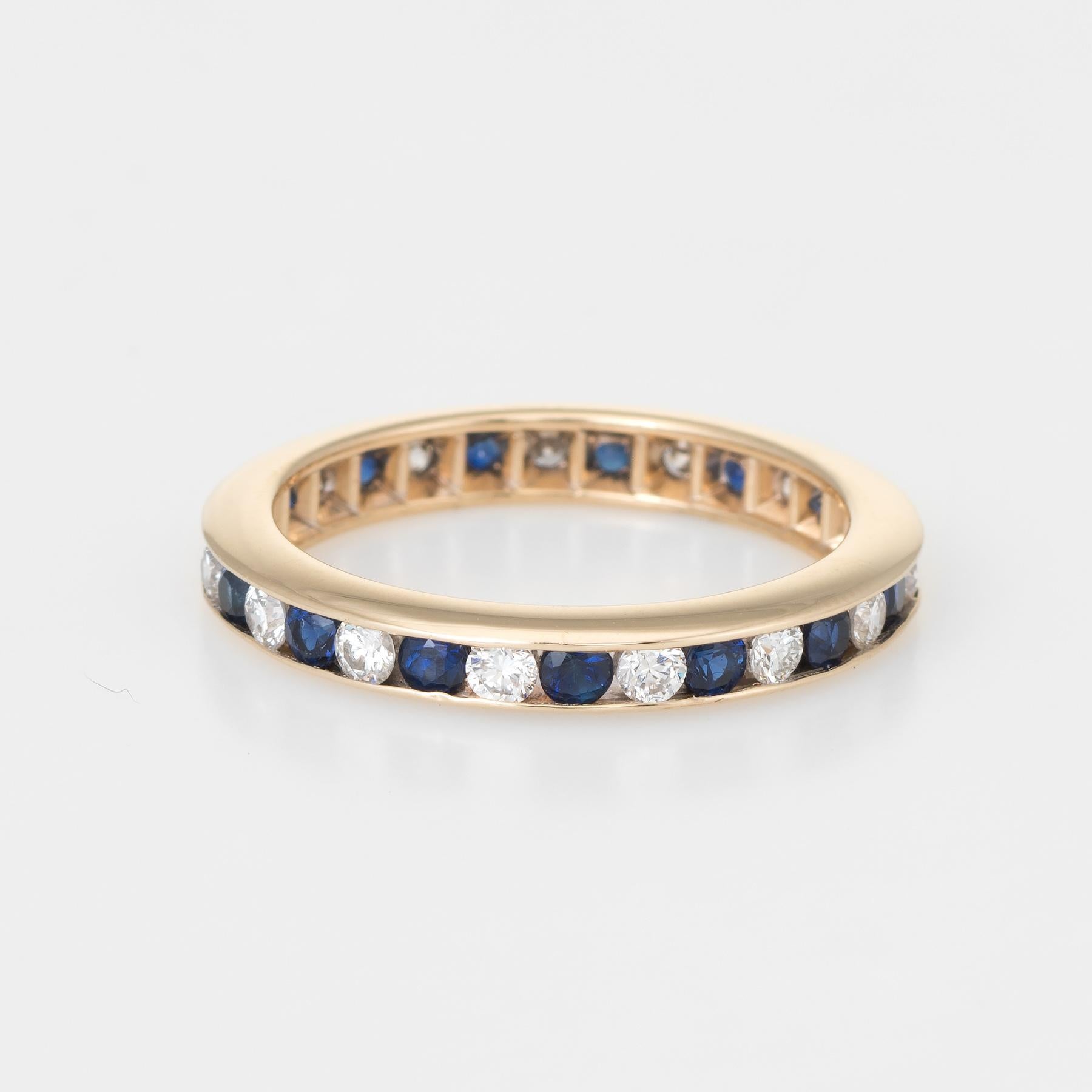 Sapphire Diamond Eternity Ring Vintage 14 Karat Gold In Excellent Condition In Torrance, CA