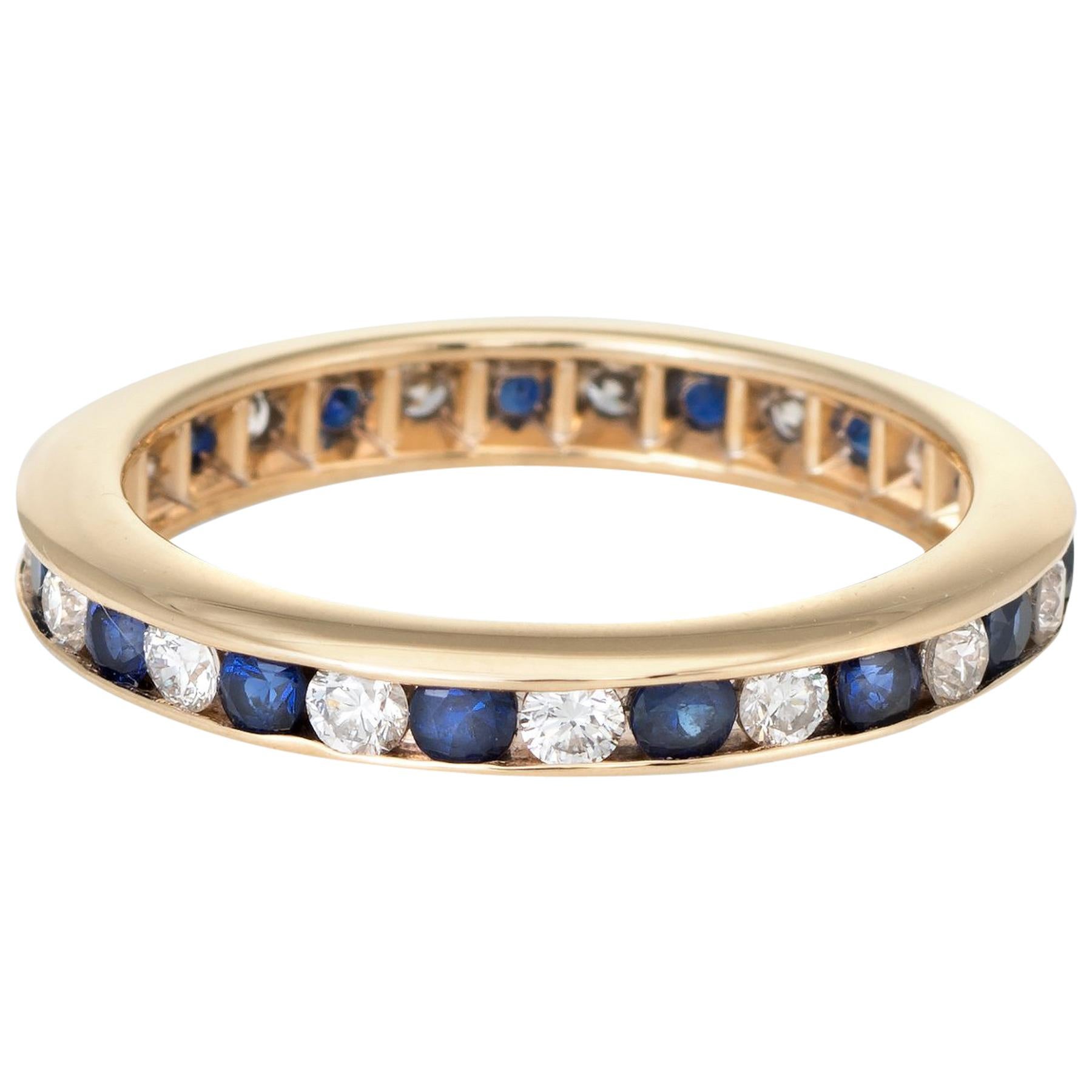 Sapphire Diamond Eternity Ring Vintage 14 Karat Gold