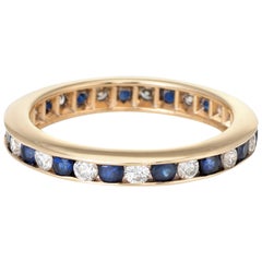 Sapphire Diamond Eternity Ring Vintage 14 Karat Gold