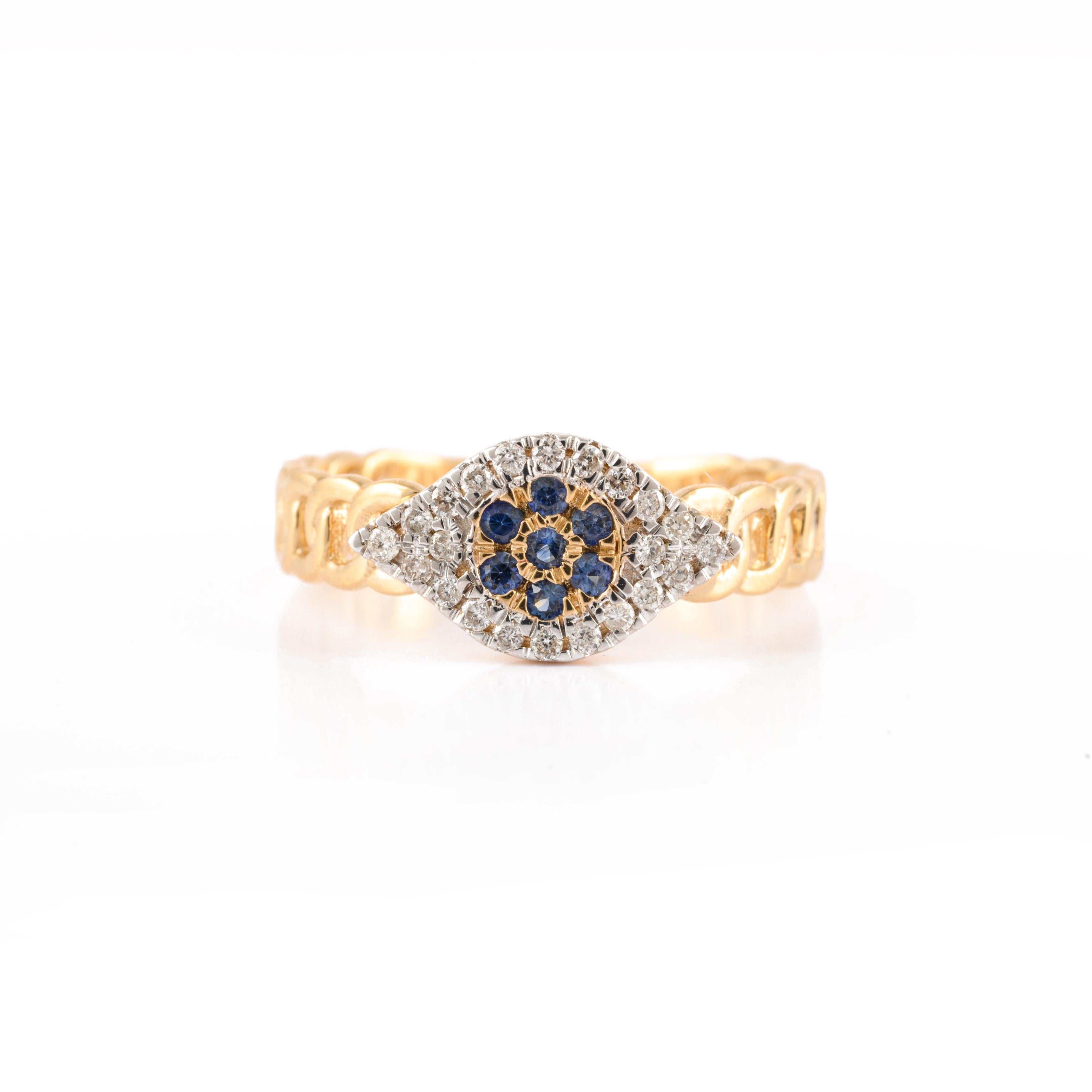 For Sale:  Sapphire Diamond Evil Eye Ring Crafted in 18k Solid Yellow Gold 2