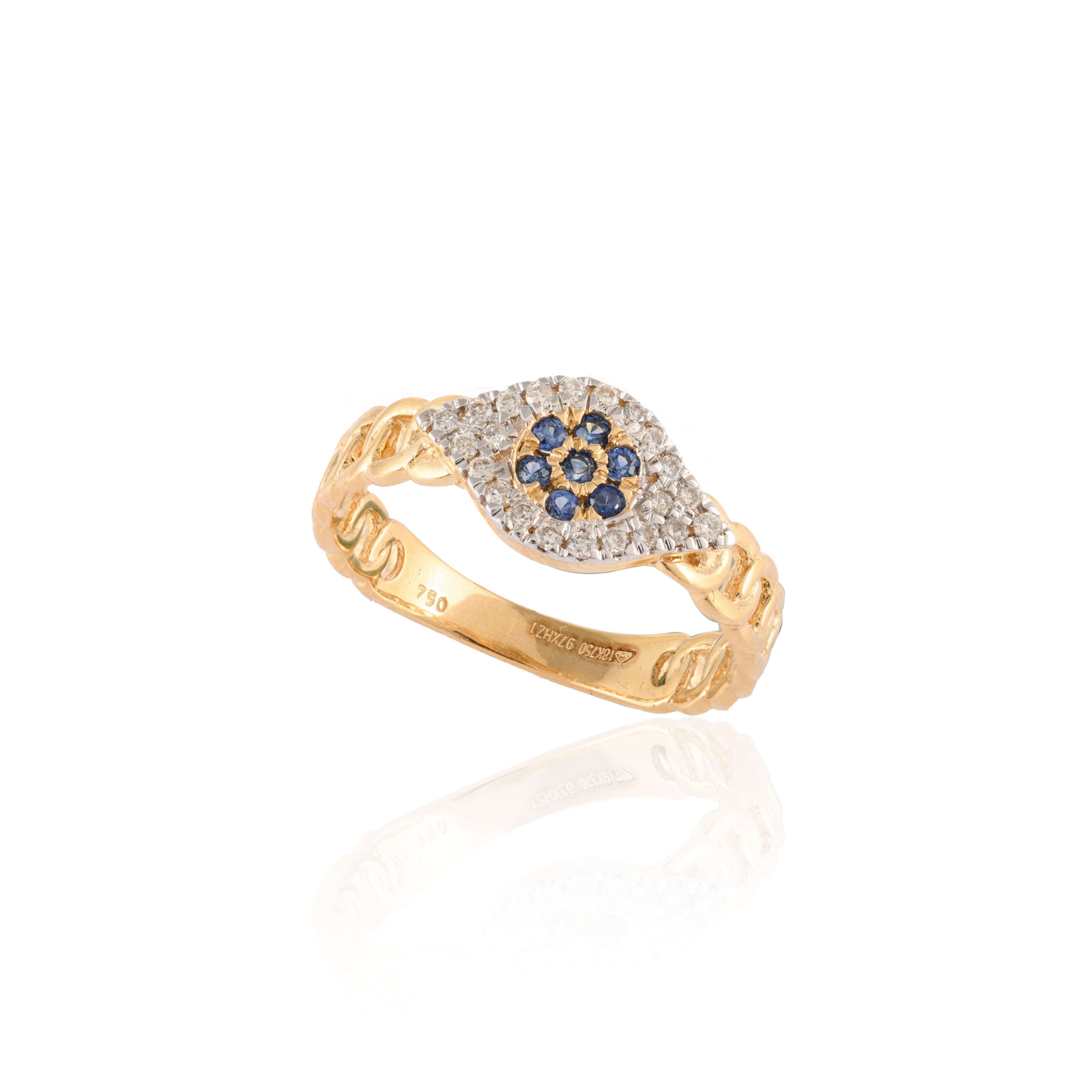 For Sale:  Sapphire Diamond Evil Eye Ring Crafted in 18k Solid Yellow Gold 8